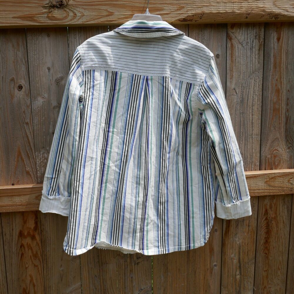 Anthropologie Maeve Striped Shirt Jacket Shacket Cotton Spandex Pocket Large - Picture 2 of 8